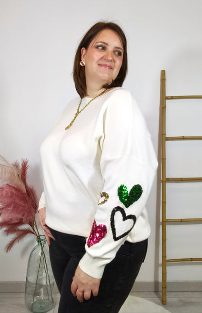 Pull blanc à sequins