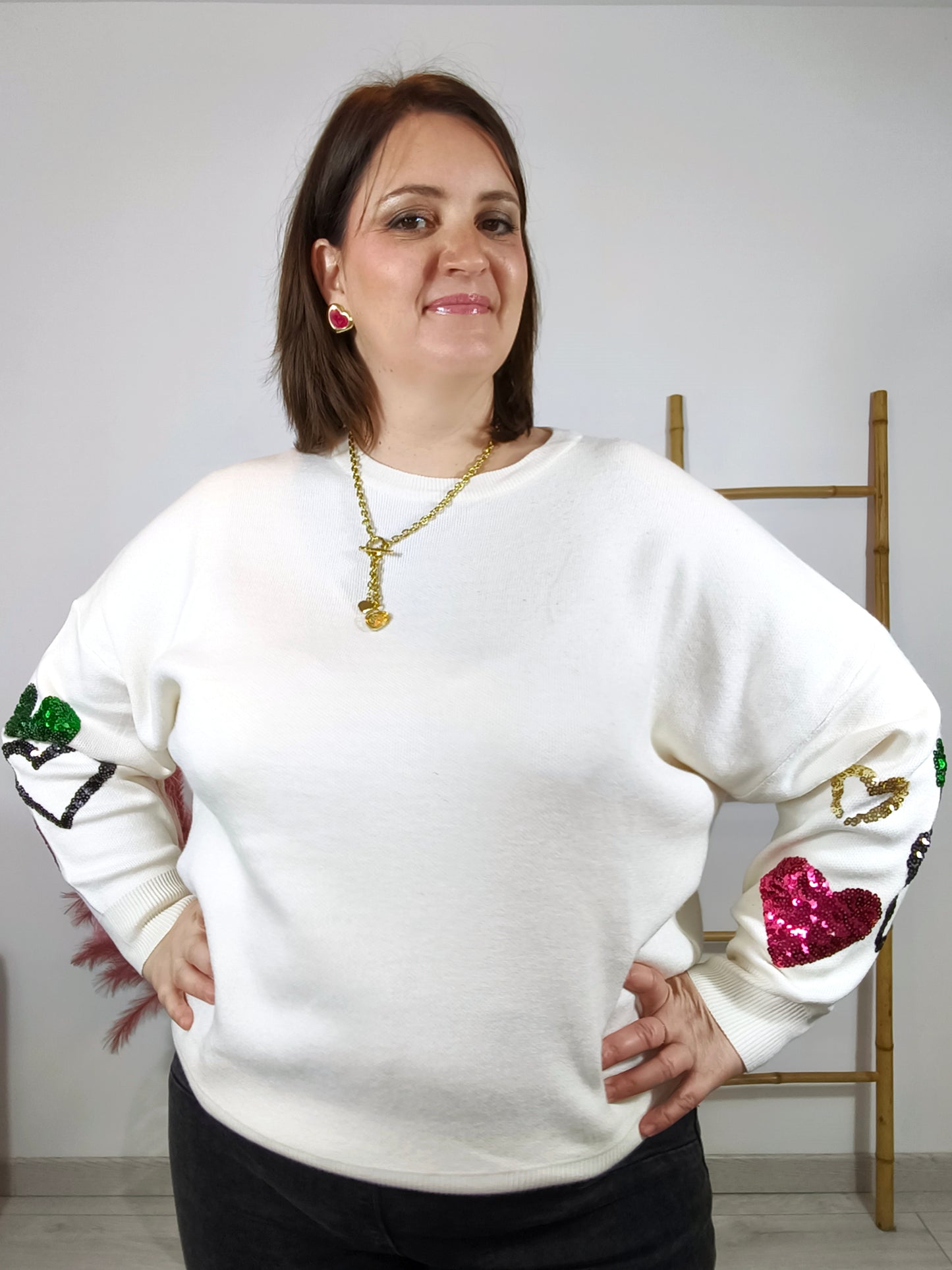 Pull blanc à sequins