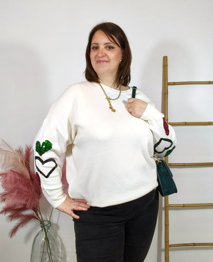 Pull blanc à sequins