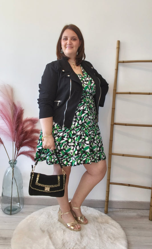 Robe courte imprimé feuillage vert