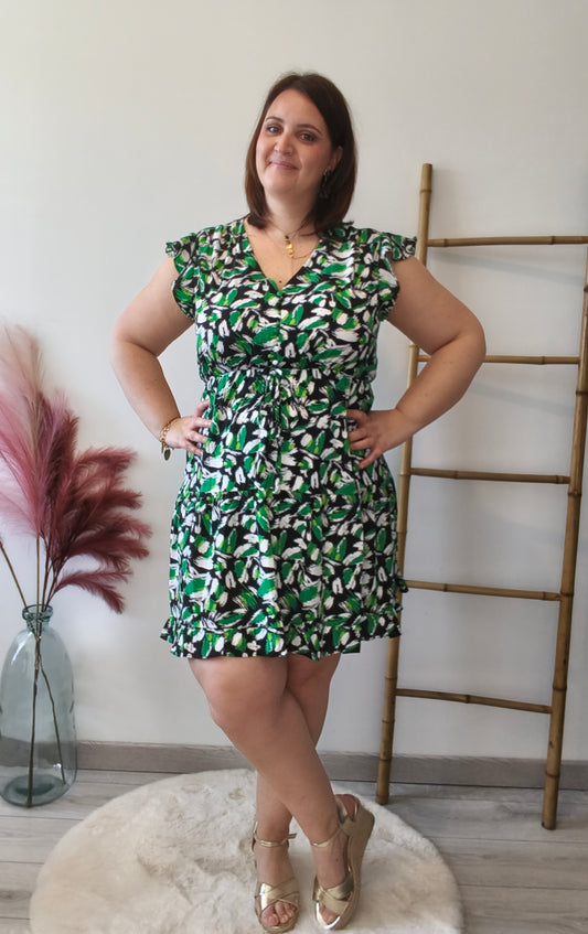 Robe courte imprimé feuillage vert