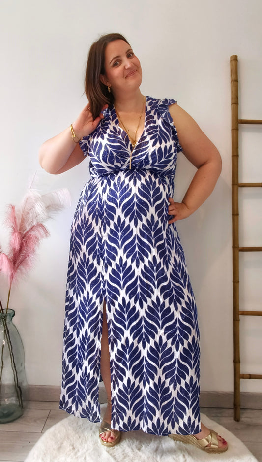 Robe longue à motifs bleus