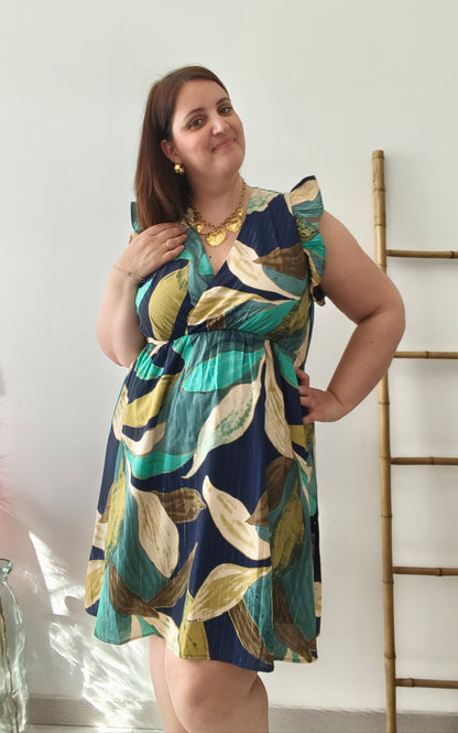 Robe motifs feuillages multicolores