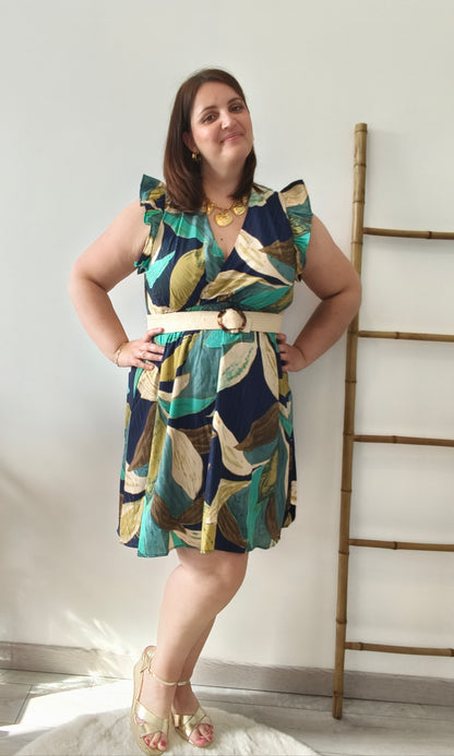 Robe motifs feuillages multicolores