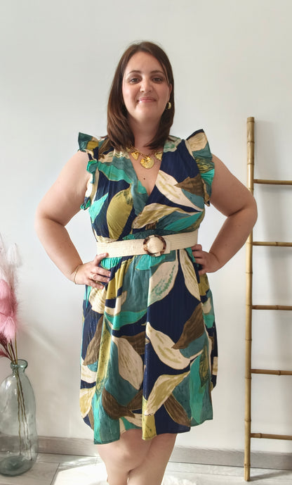 Robe motifs feuillages multicolores