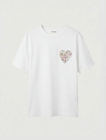 T-shirt coeur fleuri pastel