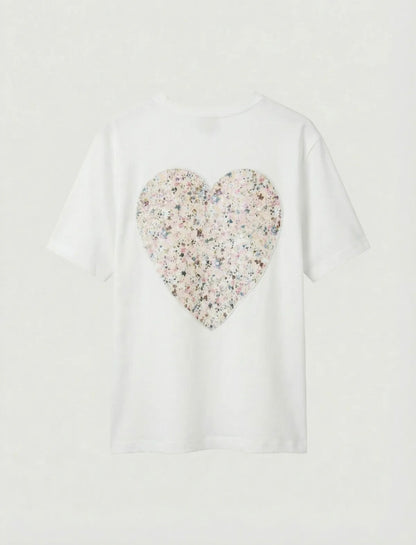 T-shirt coeur fleuri pastel