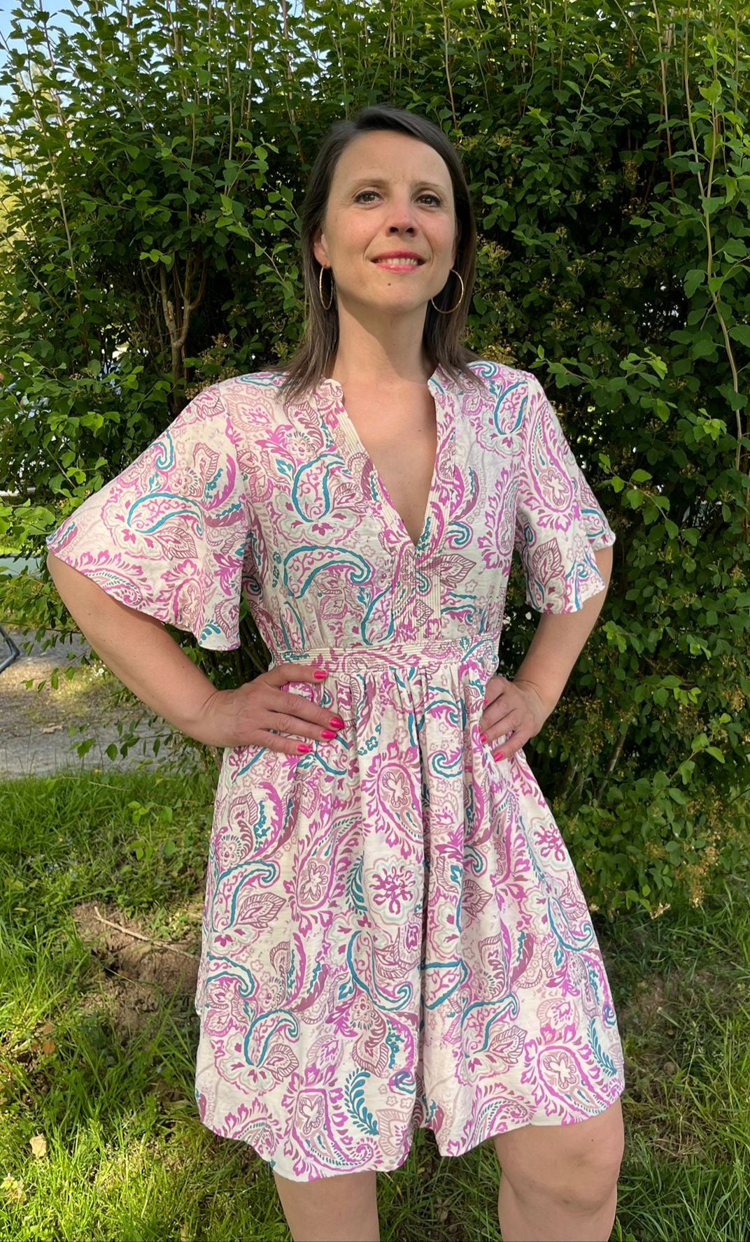 Robe paisley rose et turquoise