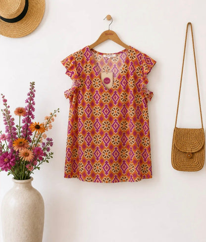 Top imprimé bohème orange