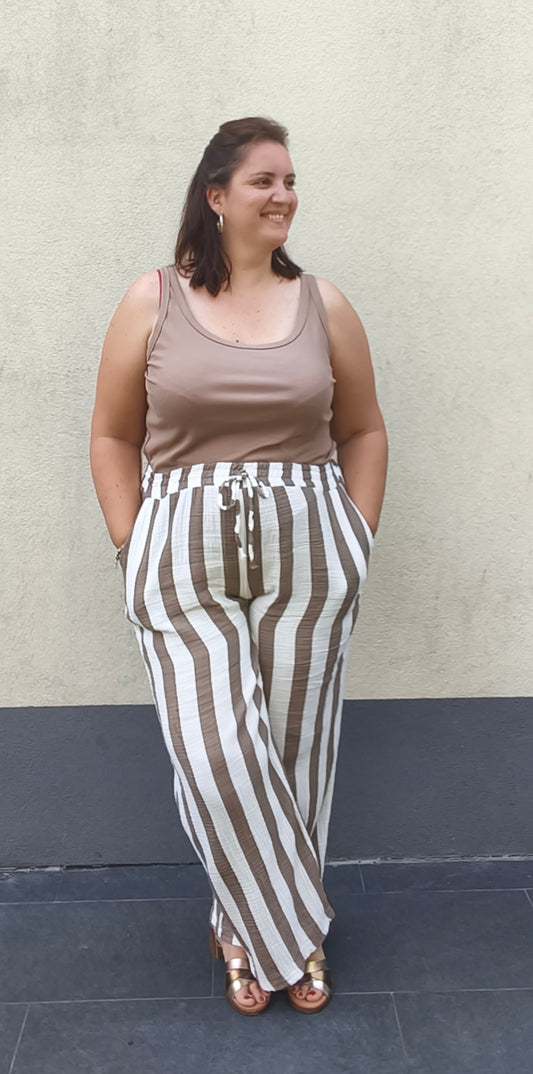Pantalon fluide blanc et taupe