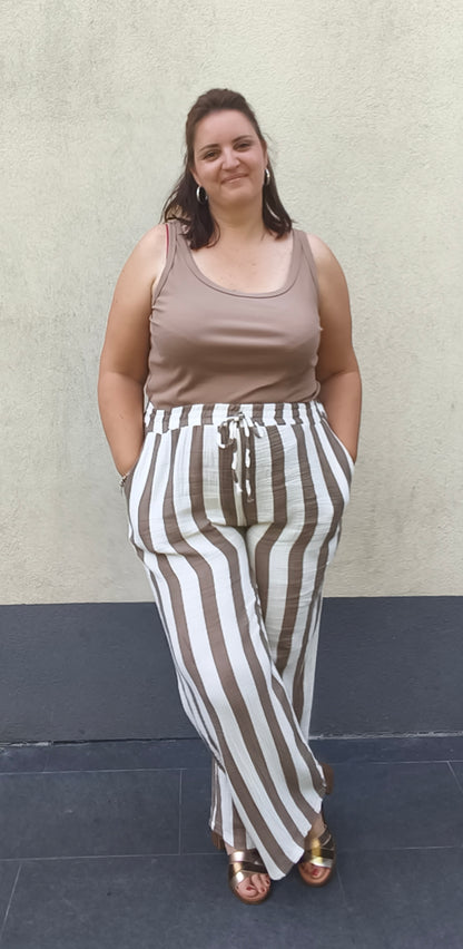 Pantalon fluide blanc et taupe
