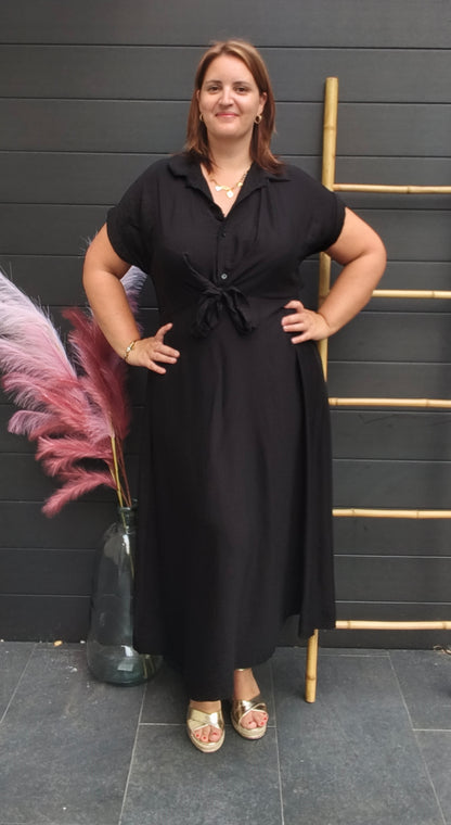 Robe longue noire col chemise