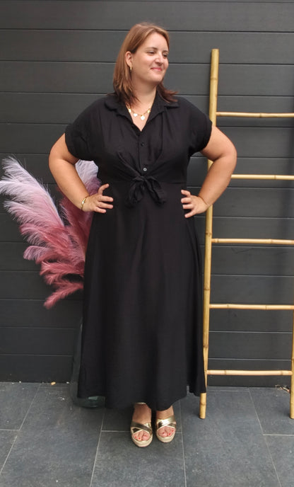 Robe longue noire col chemise
