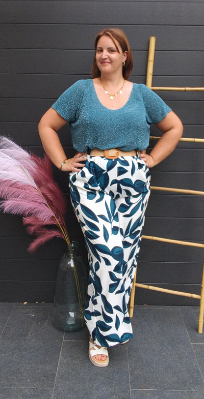 Top lurex bleu pétrole