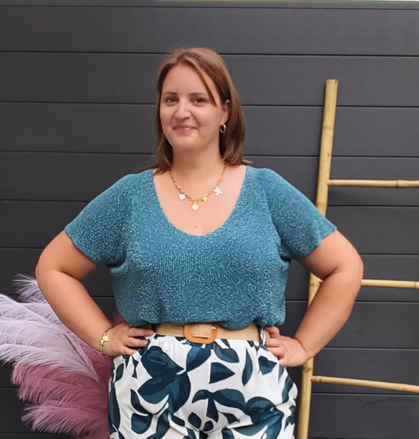 Top lurex bleu pétrole