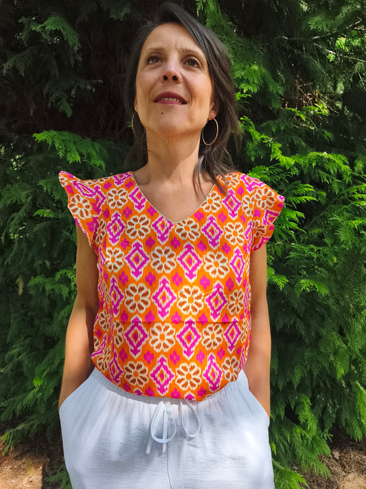 Top imprimé bohème orange
