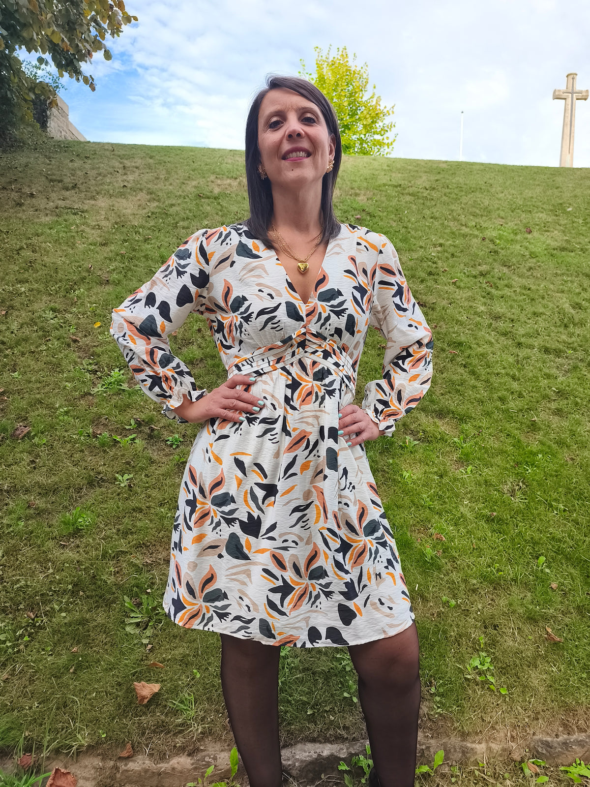Robe écrue imprimé fleurs