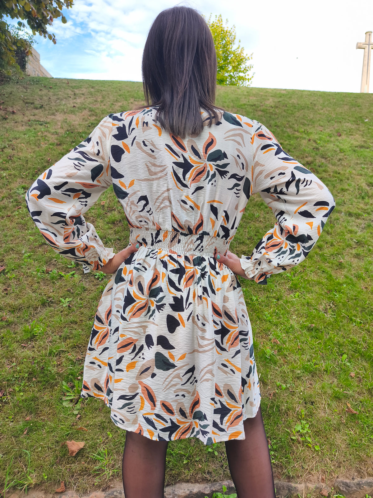 Robe écrue imprimé fleurs