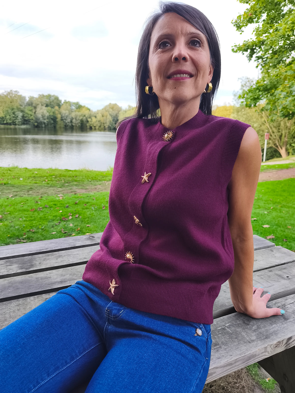 Gilet prune sans manches