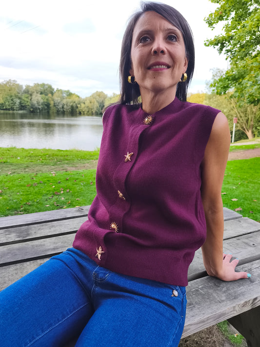 Gilet prune sans manches