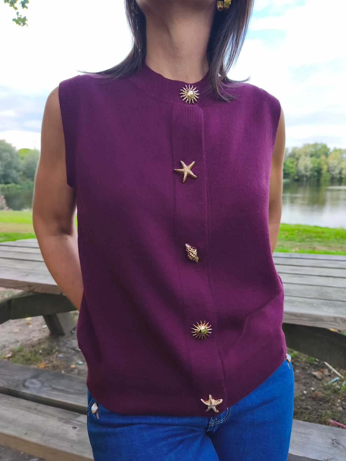 Gilet prune sans manches