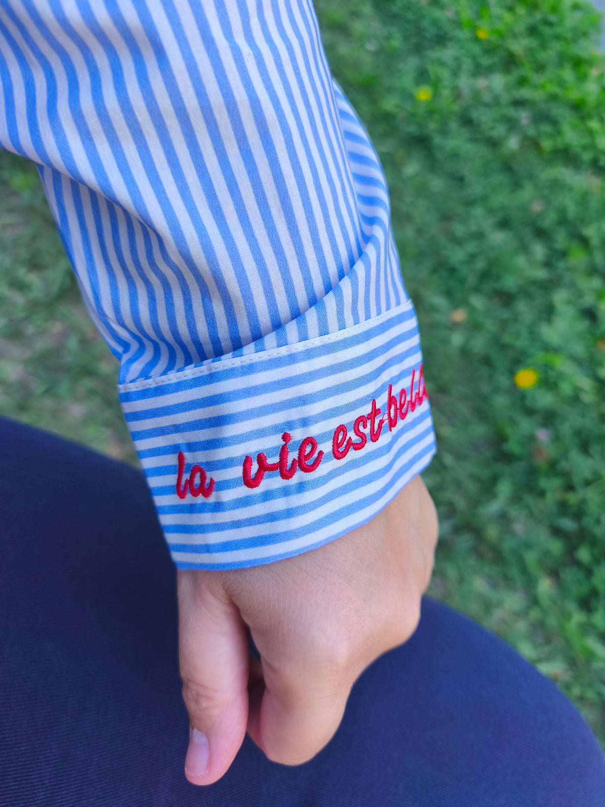 Chemise rayée "la vie est belle"