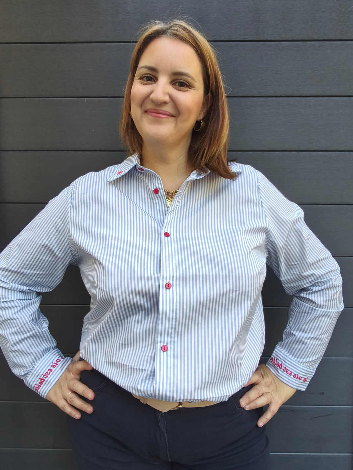 Chemise rayée "la vie est belle"